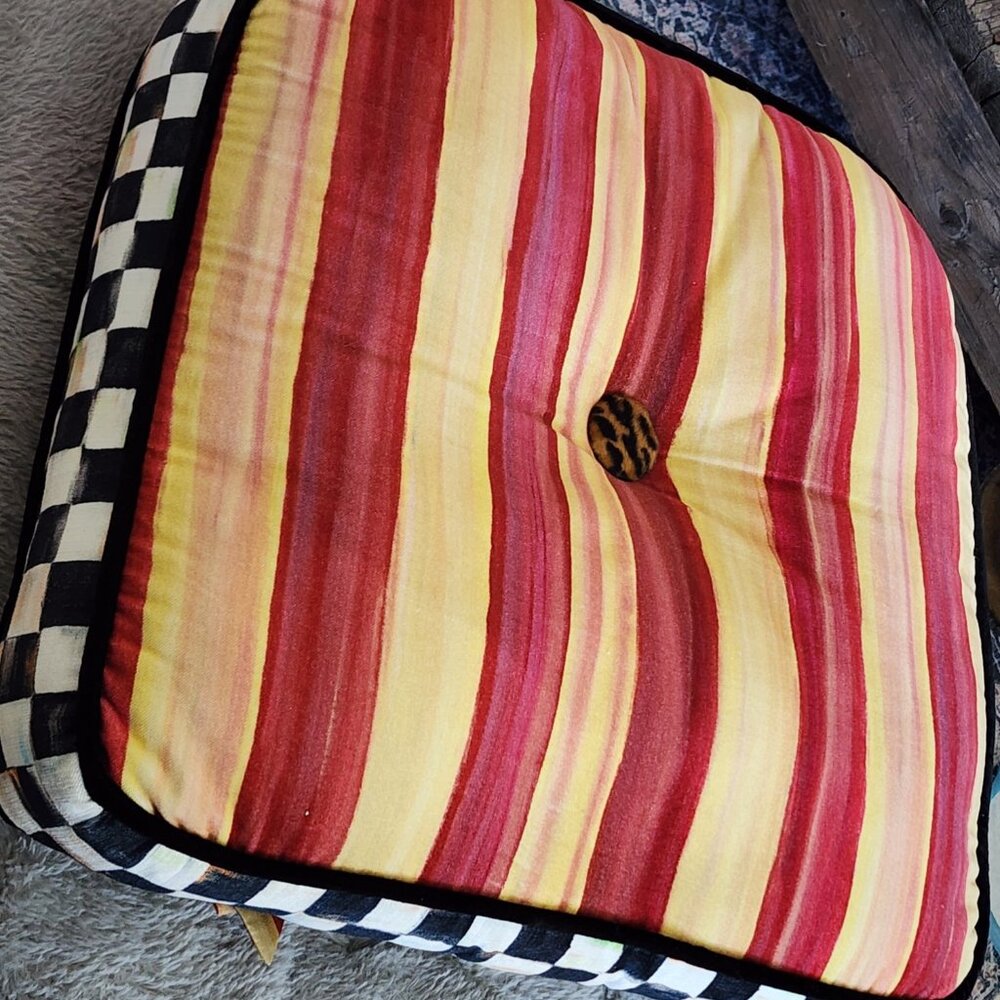 MACKENZIE CHILDS OVER-SIZE COURTLY CHECK/ANIMAL PRINT CHAIR PAD-SET OF 2